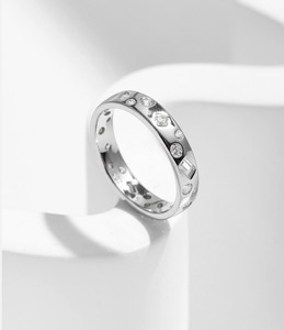 S925 <b>Silver</b> <b>Eternity</b> Band <b>Ring</b> With Baguette And Round Diamonds Channel Setting Classic Geometric Design Unisex Wedding <b>Ring</b> - Product Image 6