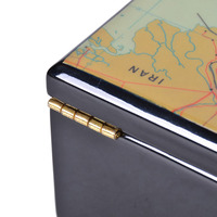 Boîte décorative en bois noir brillant avec couvercle imprimé carte, charnière dorée, pour rangement de bijoux, souvenirs, dattes du Ramadan, chocolats