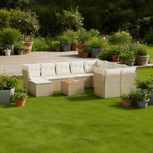 Set Divano da Giardino in Rattan Beige 6 Posti, Arredamento da Esterno Contemporaneo Resistente alle Intemperie, Set Sezionale da Patio - Product Image 2