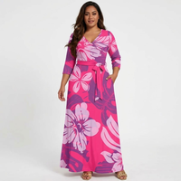 Robe longue florale pour femme, col en V, taille nouée, motif Monstera Hibiscus, impression personnalisée, grande taille, style polynésien, par le fabricant de robes
