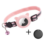 Collier pour chat en polyester noir simple avec support oreilles de chat et clochette pour Apple AirTag, design réfléchissant à carreaux, pour appareils Apple