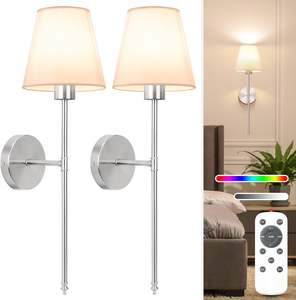 Scandinavische moderne wandlamp met aanraakbediening LED-achtergrondverlichting voor woonkamer Kleurrijke stoffen kap dimbaar - Product Image 2