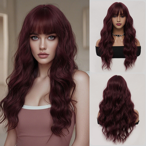 <span class=keywords><strong>Parrucca</strong></span> Lunga Ondulata Rosso Scuro con Frangia per Donne, in Fibra di Seta Resistente al Calore, Realizzata a Macchina, per Uso Quotidiano, Stile Lolita, 26 Pollici - Product Image 1