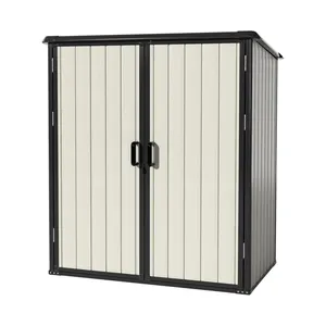 5.0 x 3.1 FT Beige Outdoor Storage Shed Waterproof Resin with Lockable Door Horizontal Wood Plastic Frame Utility Tool Shed