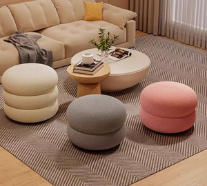 <span class=keywords><strong>Pouf</strong></span> Moderno in Tessuto Crema, Piccola Panca per Tavolino da Salotto, Sgabello Elegante per Casa - Product Image 4