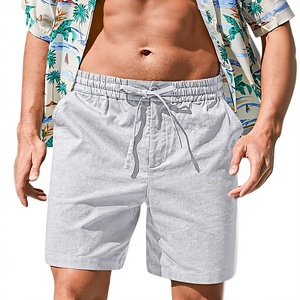 Shorts en coton et lin pour hommes, personnalisables avec logo, vente directe OEM, décontractés, avec cordon de serrage, entrejambe de 7 pouces, extensibles, pour l'été et la plage - Product Image 4