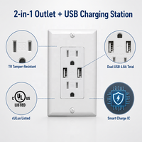 Stopkontak USB BAREP 15A 125V Bersertifikasi CULus 4.8A Port USB Ganda Pintar TR Tahan Gangguan untuk Stopkontak Hotel Standar AS