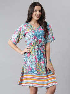 Vestido Mini de Rayón con Estampado Floral para Mujer, Estilo Informal, Festivo, Elegante, Moderno, Vestido Corto de Una Pieza para Mujer, Estilo Occidental - Product Image 1