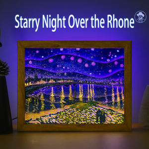 Quadri da Parete per Decorazione Domestica, Lampada 3D con Intaglio su Carta della <span class=keywords><strong>Notte</strong></span> <span class=keywords><strong>Stellata</strong></span> di Van <span class=keywords><strong>Gogh</strong></span> Sopra la Rodano - Product Image 3