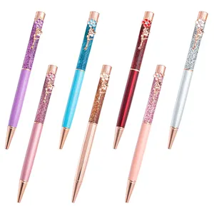 Nổi Vàng Flakes Kim Loại Crystal Ball Pen Flower Clip Với Long Lanh Và Vàng Lá Kim Loại Bút Bi