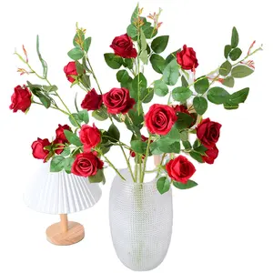 3 Small Paris Roses Simulation Fake Flowers Wedding Photography Home Decoration In Stock Manufacturers