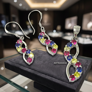 Solid 925 Sterling Silver Chunky CZ Pendant Set High-Class Fancy Multi-Colour Women's Wedding Engagement Parties <b>Gifts</b> - Product Image 3