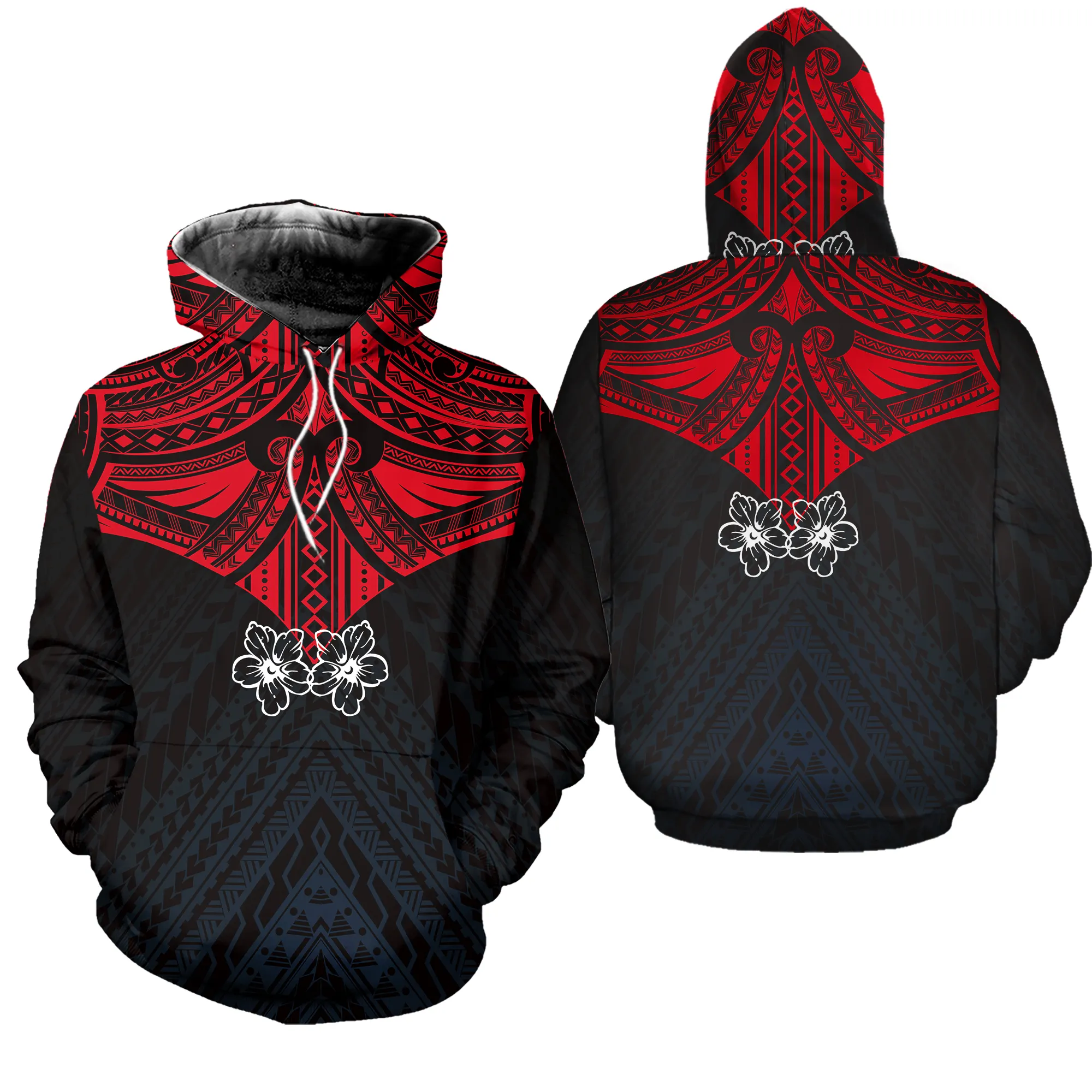 Hoodie Kustom 3d Busa Cetak Hoodie untuk Pria & Wanita Merah Polinesia & HITAM Suku Cetak Ukuran Plus Pria Hoodie & Sweatshirt