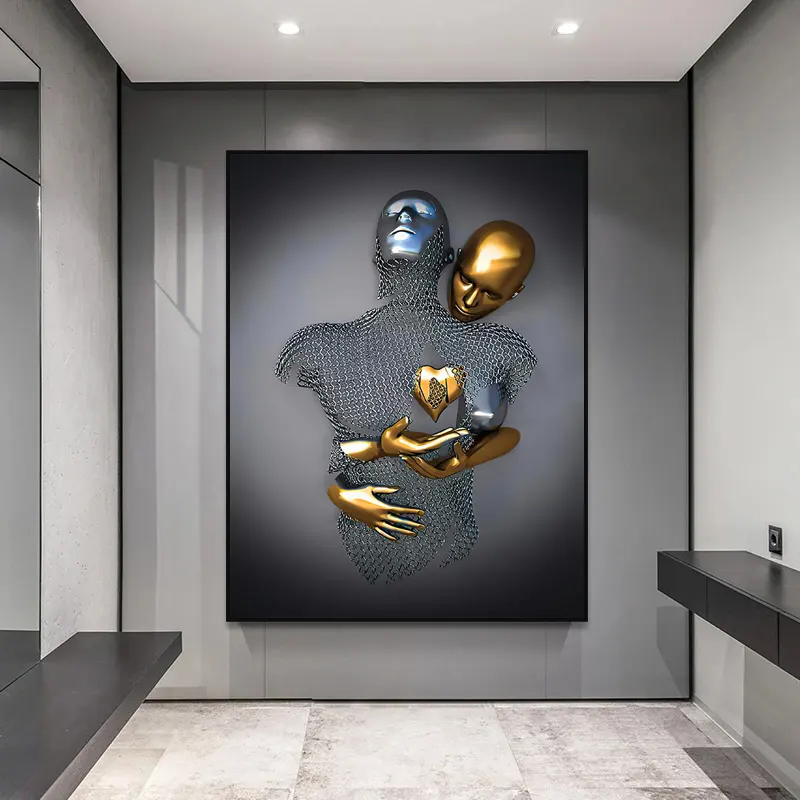 Decorazioni per la casa nero e oro amore cuore figura statua pittura poster immagini moderne stampe su tela arte astratta della parete