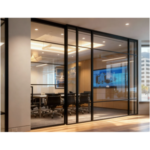 Cloison de séparation en aluminium Graki pour bureau - Épaisseur 83 mm, verre simple/double, design moderne en grille, isolation acoustique très efficace - Product Image 3