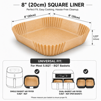 Lot de 125 feuilles de papier sulfurisé carrées de 20 cm pour friteuse à air - Certifié FDA - Usine source - 38 g/m² - Antiadhésif - Jetable