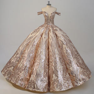 Jancember WC033 Robes de soirée vintage à paillettes dorées et épaules dénudées - Product Image 1