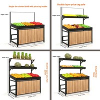 Rak Display Buah dan Sayur Segar Berkualitas Tinggi dengan Keranjang Plastik Rak Supermarket Kayu dan Logam