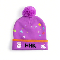Bonnet en tricot jacquard personnalisé de haute qualité avec logo, pour homme et femme, avec pompon plié surdimensionné, bonnet tendance pour l'hiver