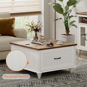 Table basse carrée élévatrice ferme stable avec armoire de rangement grand tiroir glissières de tiroir en métal lisse - Product Image 5