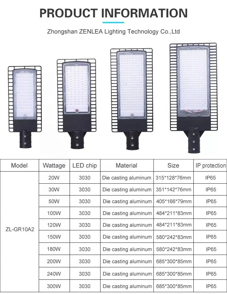 Wasserdichte Ip65 LED-Außen beleuchtung Aluminium-Straßen laterne 20W 30W 50W 100W 120W 150W 200W 240W 300W LED-Straßen laterne