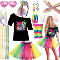 Ensemble de costumes sur le thème des années 80 pour femmes, t-shirt « J'aime les années 80 » et jupe en tulle avec accessoires pour Halloween, Noël et soirées disco rétro