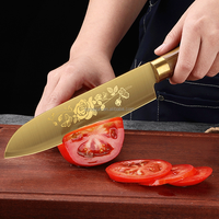 Ensemble de couteaux de cuisine en acier inoxydable de style luxueux, ensemble de couteaux de chef professionnels dorés avec manche en bois