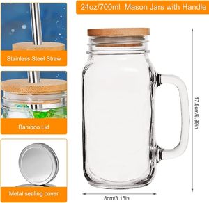 Gobelets en verre pour café glacé, smoothies et jus, 16oz et 20oz, avec pailles et couvercles en fer blanc, et bocaux Mason avec poignée - Product Image 3