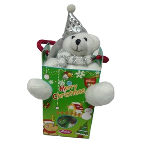 Solid milk Christmas Chocolate ball with Big Plush Toy display paper box OEM China factory manufacture chocolate