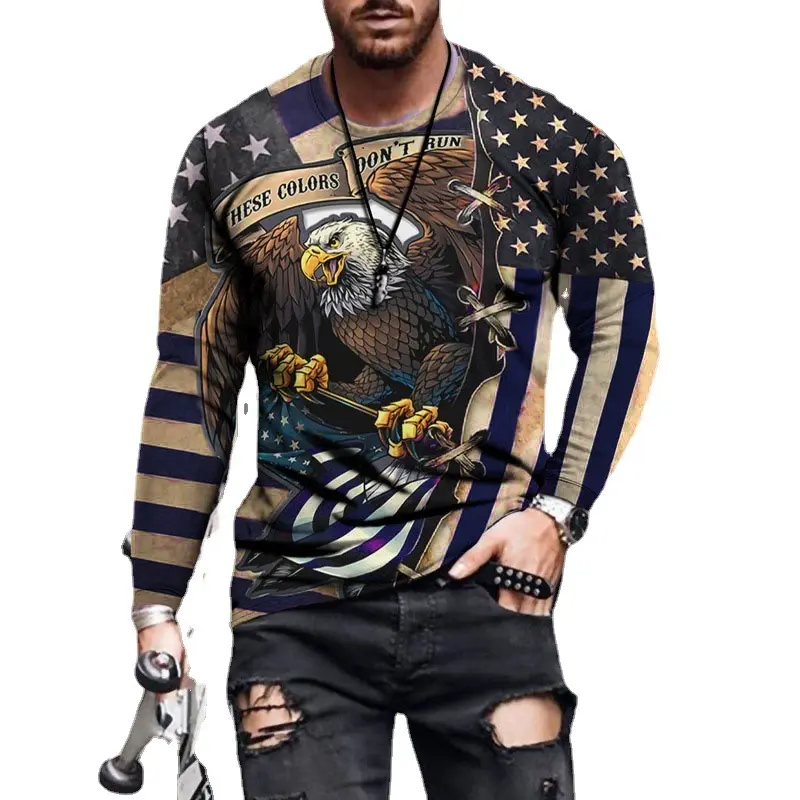 男性用2024プリントTシャツが発売中3Dイーグルプリント半袖プラスサイズメンズTシャツ