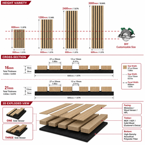 Pannelli Acustici in Impiallacciatura di Legno Naturale, Parete <span class=keywords><strong>a</strong></span> Doghe in Legno Akupanels per <span class=keywords><strong>Casa</strong></span>, Ufficio, <span class=keywords><strong>Studio</strong></span>, Decorazione Murale Insonorizzante - Product Image 2