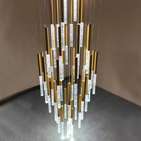 Long escalier LED lustre lumière moderne tige verre Rectangle forme lustres pour salle à manger lampes suspendues