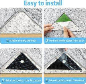 4pcs Upgraded Larger Size PU Reusable Grid Triangle Rug Gripper with Strong Adhesive Non-Slip for Large <b>Carpets</b> - Product Image 5