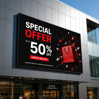 Écran LED extérieur ultra-lumineux 960x960mm durable pour publicité promotionnelle sur façade de centre commercial, avec raccordement sans soudure P10