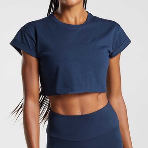 Summer Tee Women Solid Cropped T-Shirts High Quality <strong>Custom</strong> Logo Womens Graphic Midi Tee - Product Image 5