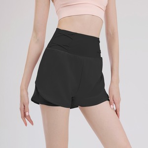 Short de yoga taille haute pour femme Logo personnalisé Short de bain en polyester à deux couches en gros Méthode de tissage tissé à coupe ample - Product Image 3