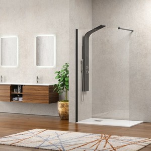 Kamalu KW-100B 160cm cabina doccia 8mm di spessore vetro opaco profilo nero rettangolare a forma di vassoio dritto impermeabile - Product Image 2