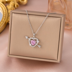 Collana Haomi Sweet Pink Diamond con Piercing a <span class=keywords><strong>Cuore</strong></span>, Micro-incastonatura in Acciaio Inossidabile, Unisex, Sportiva, Lusso Leggero, Moda di Alta Gamma - Product Image 3