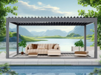 YOUYA Nouvelle Pergola Solaire Rétractable de Luxe 4x8 en Aluminium pour Jardin, Type Bois Naturel Traité sous Pression
