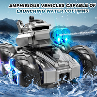 Voiture RC amphibie pour enfants 360 °   Pistolets de pulvérisation rotatifs à double jet avec lumières LED froides, rechargeables par Type-C, portée de 40 m