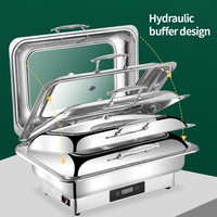 Support de présentation de nourriture de buffet en acier inoxydable moderne de 9 L, hôtel, restaurant, chauffage électrique, utilisation quotidienne, plats chauds Kuntai 440W