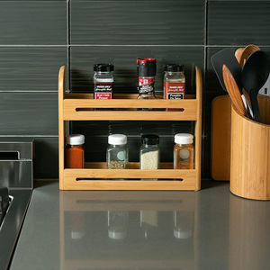 Bamboo Double Layer Spice <b>Rack</b> Countertop Storage Organizer Minimalist Design <b>Kitchen</b> Spices Holder - Product Image 3