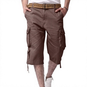 Custom Cargo <b>Shorts</b> for Men Solid Cotton Buttons Zipper Straight Capris with Muti Pockets Loose Fitting Athletic <b>3</b>/<b>4</b> Length Pant - Product Image 3