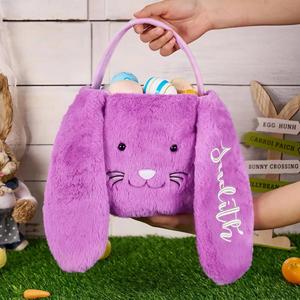 Sac à lapin personnalisé brodé avec le nom, cadeau de Pâques pour enfants, panier à bonbons en peluche douce pour garçons et filles - Product Image 2
