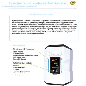 Generador <span class=keywords><strong>de</strong></span> Cloro Salino para <span class=keywords><strong>Piscinas</strong></span> EMAUX CyberCync con Pantalla Digital, <span class=keywords><strong>Hipoclorito</strong></span> <span class=keywords><strong>de</strong></span> <span class=keywords><strong>Sodio</strong></span>, para <span class=keywords><strong>Piscinas</strong></span> Públicas, Enchufe 220/380V - Product Image 1