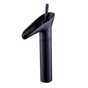 Robinet <span class=keywords><strong>de</strong></span> lavabo cascade noir en verre à vin, monocommande, à poser sur comptoir, style minimaliste moderne, pour hôtel - Product Image 1