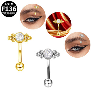Piercing en titane pour sourcil F136, forme croix, avec cristal, pour usage quotidien - Product Image 2