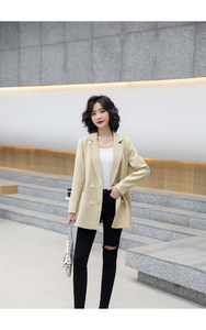 Abiti da ufficio da <span class=keywords><strong>donna</strong></span> in poliestere <span class=keywords><strong>giallo</strong></span> stile di fabbrica giacche doppiopetto con colletto rovesciato da esterno cappotti casual da <span class=keywords><strong>donna</strong></span> - Product Image 4