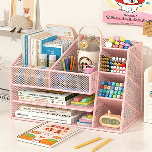 Desktop Storage Organizer Multi Tier <b>Desk</b> Rack For Stationery Books Office Supplies Simple Rectangle Standing Type PP Material - Product Image 4