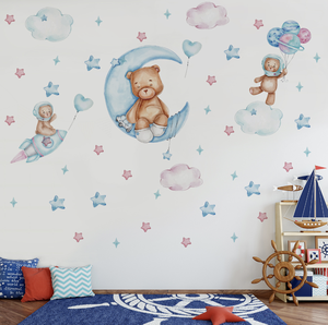 Mignon auto-adhésif amovible ours en peluche fusée décalcomanie PVC vinyle étanche décor à la maison enfants autocollant mural bébé enfants salon - Product Image 2